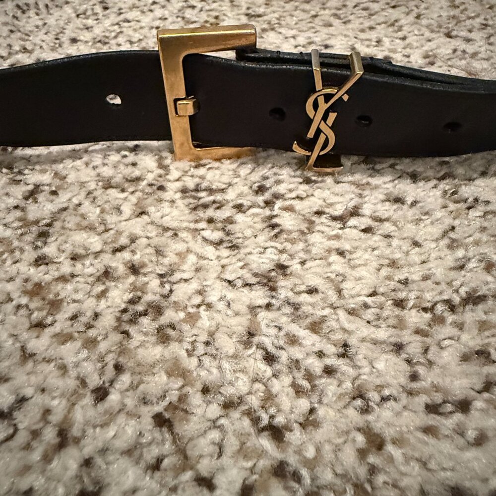 YSL | Cintura Box Monogram Leather Belt | Nero/Gold | Size: 90 (36") - Picture 10 of 15